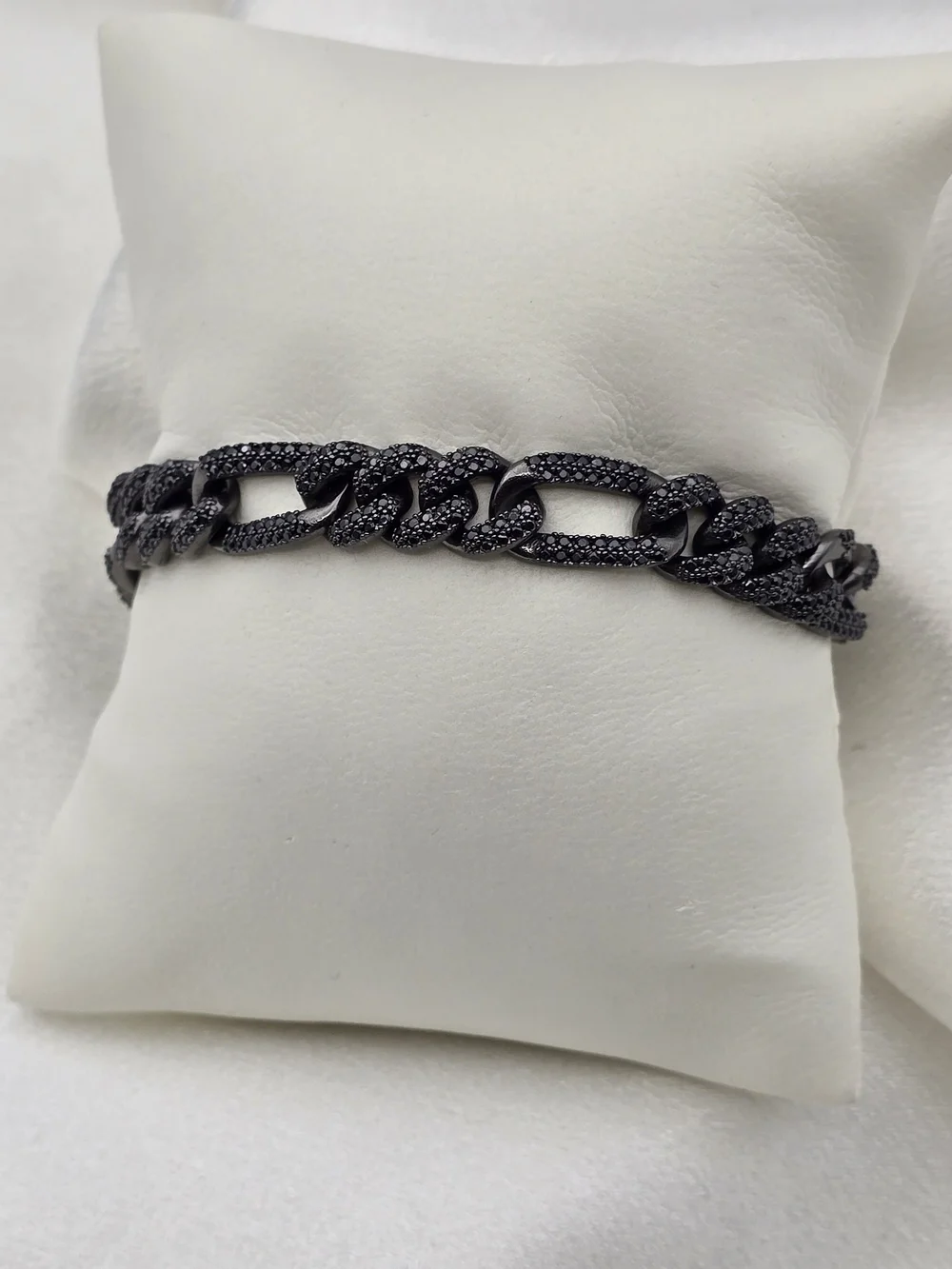 Black Rhodium Over Sterling Silver Pave Moissanite Luxury Figaro Link Bracelet